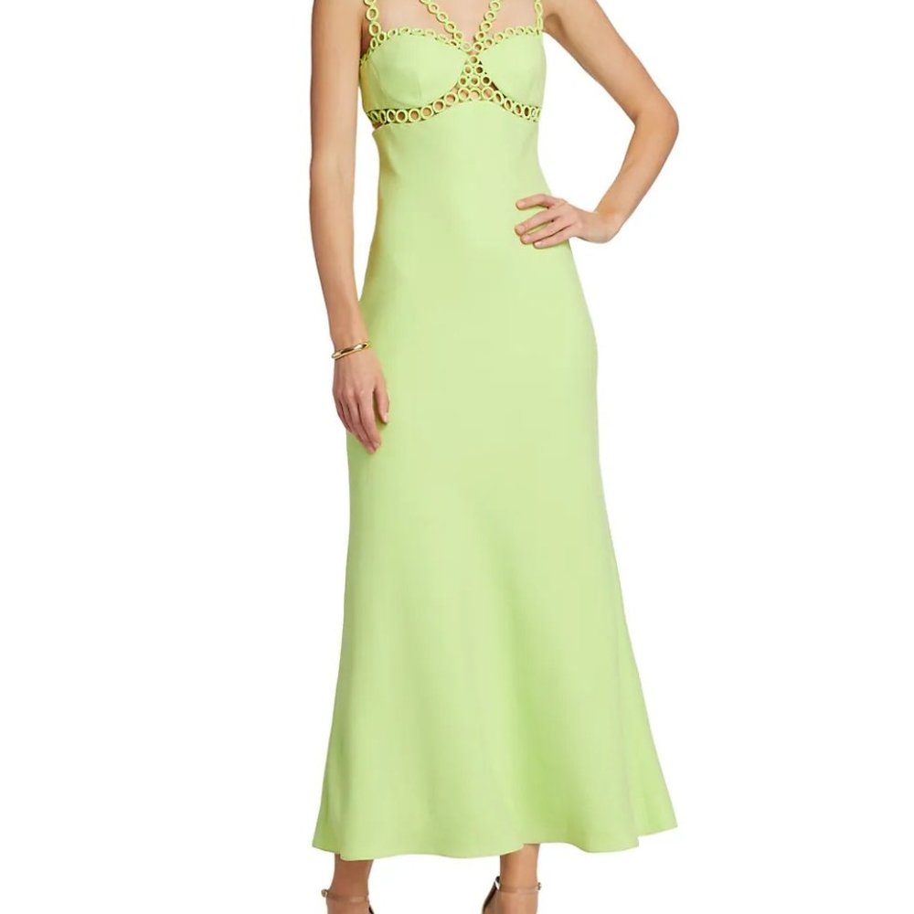 SIMKHAI Sevilla Crochet Ring Halter Midi Dress